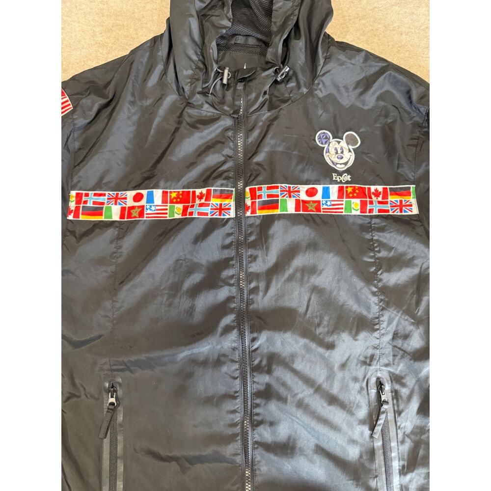Disney World Epcot Flags Countries Mickey Black Windbreaker Rain Jacket Medium - Picture 2 of 6